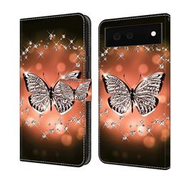 Crystal Butterfly Crystal PU Leather Protective Wallet Case Cover for Google Pixel 6