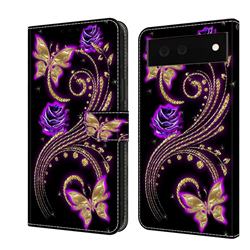 Purple Flower Butterfly Crystal PU Leather Protective Wallet Case Cover for Google Pixel 6