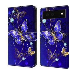 Blue Diamond Butterfly Crystal PU Leather Protective Wallet Case Cover for Google Pixel 6
