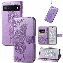 Embossing Mandala Flower Butterfly Leather Wallet Case for Google Pixel 6a - Light Purple