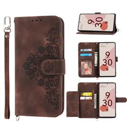 Skin Feel Embossed Lace Flower Multiple Card Slots Leather Wallet Phone Case for Google Pixel 6a - Brown