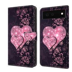 Lace Heart Crystal PU Leather Protective Wallet Case Cover for Google Pixel 6a