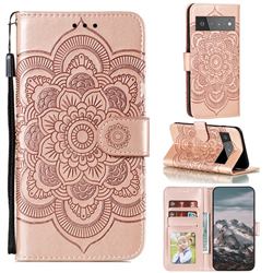 Intricate Embossing Datura Solar Leather Wallet Case for Google Pixel 6 Pro - Rose Gold
