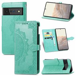 Embossing Imprint Mandala Flower Leather Wallet Case for Google Pixel 6 Pro - Green