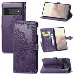 Embossing Imprint Mandala Flower Leather Wallet Case for Google Pixel 6 Pro - Purple