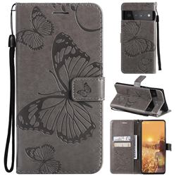 Embossing 3D Butterfly Leather Wallet Case for Google Pixel 6 Pro - Gray