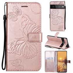Embossing 3D Butterfly Leather Wallet Case for Google Pixel 6 Pro - Rose Gold