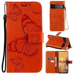 Embossing 3D Butterfly Leather Wallet Case for Google Pixel 6 Pro - Orange