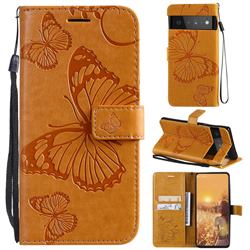 Embossing 3D Butterfly Leather Wallet Case for Google Pixel 6 Pro - Yellow