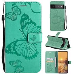 Embossing 3D Butterfly Leather Wallet Case for Google Pixel 6 Pro - Green