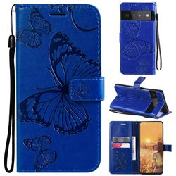 Embossing 3D Butterfly Leather Wallet Case for Google Pixel 6 Pro - Blue