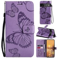 Embossing 3D Butterfly Leather Wallet Case for Google Pixel 6 Pro - Purple