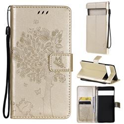 Embossing Butterfly Tree Leather Wallet Case for Google Pixel 6 Pro - Champagne