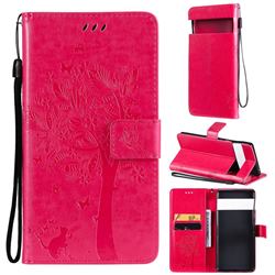 Embossing Butterfly Tree Leather Wallet Case for Google Pixel 6 Pro - Rose