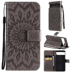 Embossing Sunflower Leather Wallet Case for Google Pixel 6 Pro - Gray