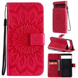 Embossing Sunflower Leather Wallet Case for Google Pixel 6 Pro - Red