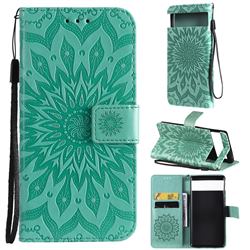 Embossing Sunflower Leather Wallet Case for Google Pixel 6 Pro - Green