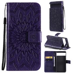 Embossing Sunflower Leather Wallet Case for Google Pixel 6 Pro - Purple