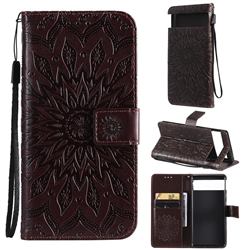 Embossing Sunflower Leather Wallet Case for Google Pixel 6 Pro - Brown
