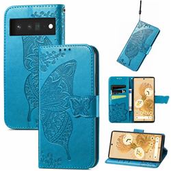 Embossing Mandala Flower Butterfly Leather Wallet Case for Google Pixel 6 Pro - Blue