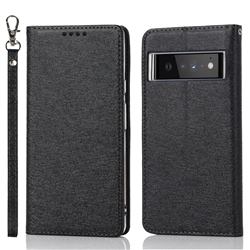 Ultra Slim Magnetic Automatic Suction Silk Lanyard Leather Flip Cover for Google Pixel 6 Pro - Black