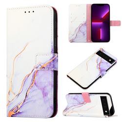 Purple White Marble Leather Wallet Protective Case for Google Pixel 6 Pro
