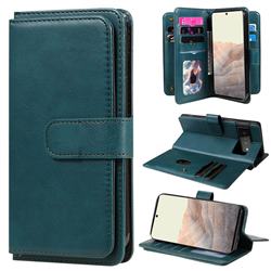Multi-function Ten Card Slots and Photo Frame PU Leather Wallet Phone Case Cover for Google Pixel 6 Pro - Dark Green