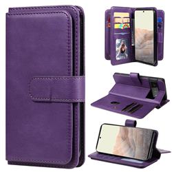 Multi-function Ten Card Slots and Photo Frame PU Leather Wallet Phone Case Cover for Google Pixel 6 Pro - Violet