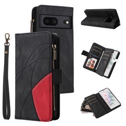 Luxury Two-color Stitching Multi-function Zipper Leather Wallet Case Cover for Google Pixel 7 - Black