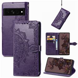 Embossing Imprint Mandala Flower Leather Wallet Case for Google Pixel 7 - Purple