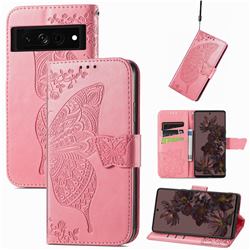 Embossing Mandala Flower Butterfly Leather Wallet Case for Google Pixel 7 - Pink