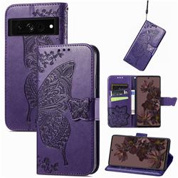 Embossing Mandala Flower Butterfly Leather Wallet Case for Google Pixel 7 - Dark Purple
