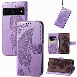 Embossing Mandala Flower Butterfly Leather Wallet Case for Google Pixel 7 - Light Purple