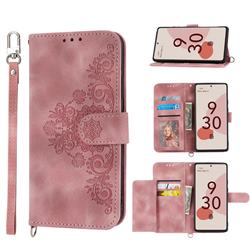 Skin Feel Embossed Lace Flower Multiple Card Slots Leather Wallet Phone Case for Google Pixel 7 - Pink