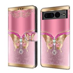Pink Diamond Butterfly Crystal PU Leather Protective Wallet Case Cover for Google Pixel 7