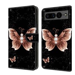 Black Diamond Butterfly Crystal PU Leather Protective Wallet Case Cover for Google Pixel 7