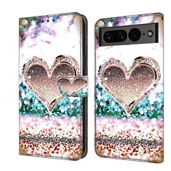 Pink Diamond Heart Crystal PU Leather Protective Wallet Case Cover for Google Pixel 7