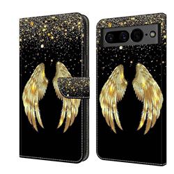 Golden Angel Wings Crystal PU Leather Protective Wallet Case Cover for Google Pixel 7