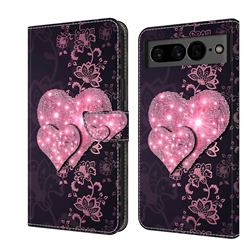 Lace Heart Crystal PU Leather Protective Wallet Case Cover for Google Pixel 7