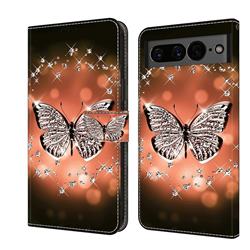 Crystal Butterfly Crystal PU Leather Protective Wallet Case Cover for Google Pixel 7