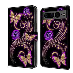 Purple Flower Butterfly Crystal PU Leather Protective Wallet Case Cover for Google Pixel 7