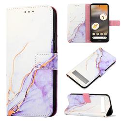 Purple White Marble Leather Wallet Protective Case for Google Pixel 7A