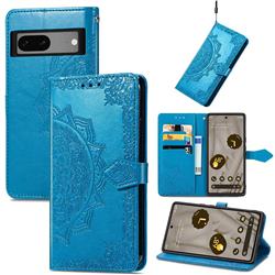 Embossing Imprint Mandala Flower Leather Wallet Case for Google Pixel 7A - Blue