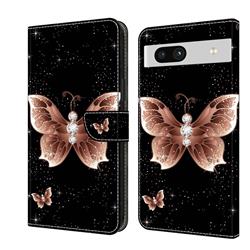 Black Diamond Butterfly Crystal PU Leather Protective Wallet Case Cover for Google Pixel 7A