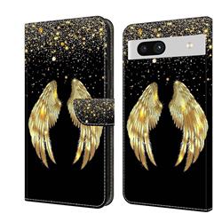 Golden Angel Wings Crystal PU Leather Protective Wallet Case Cover for Google Pixel 7A