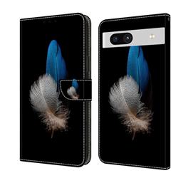 White Blue Feathers Crystal PU Leather Protective Wallet Case Cover for Google Pixel 7A