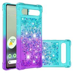 Rainbow Gradient Liquid Glitter Quicksand Sequins Phone Case for Google Pixel 7A - Blue Purple