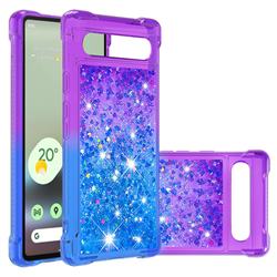 Rainbow Gradient Liquid Glitter Quicksand Sequins Phone Case for Google Pixel 7A - Purple Blue