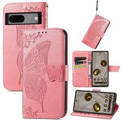 Embossing Mandala Flower Butterfly Leather Wallet Case for Google Pixel 7A - Pink