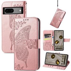 Embossing Mandala Flower Butterfly Leather Wallet Case for Google Pixel 7A - Rose Gold